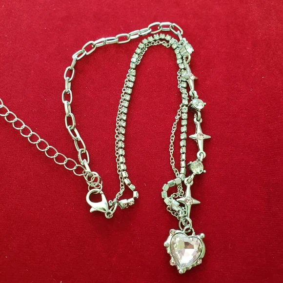 Punk Fashion Beautiful Pink Crystal Heart Shape Ladies Pendant Necklace - Picture 3 of 8